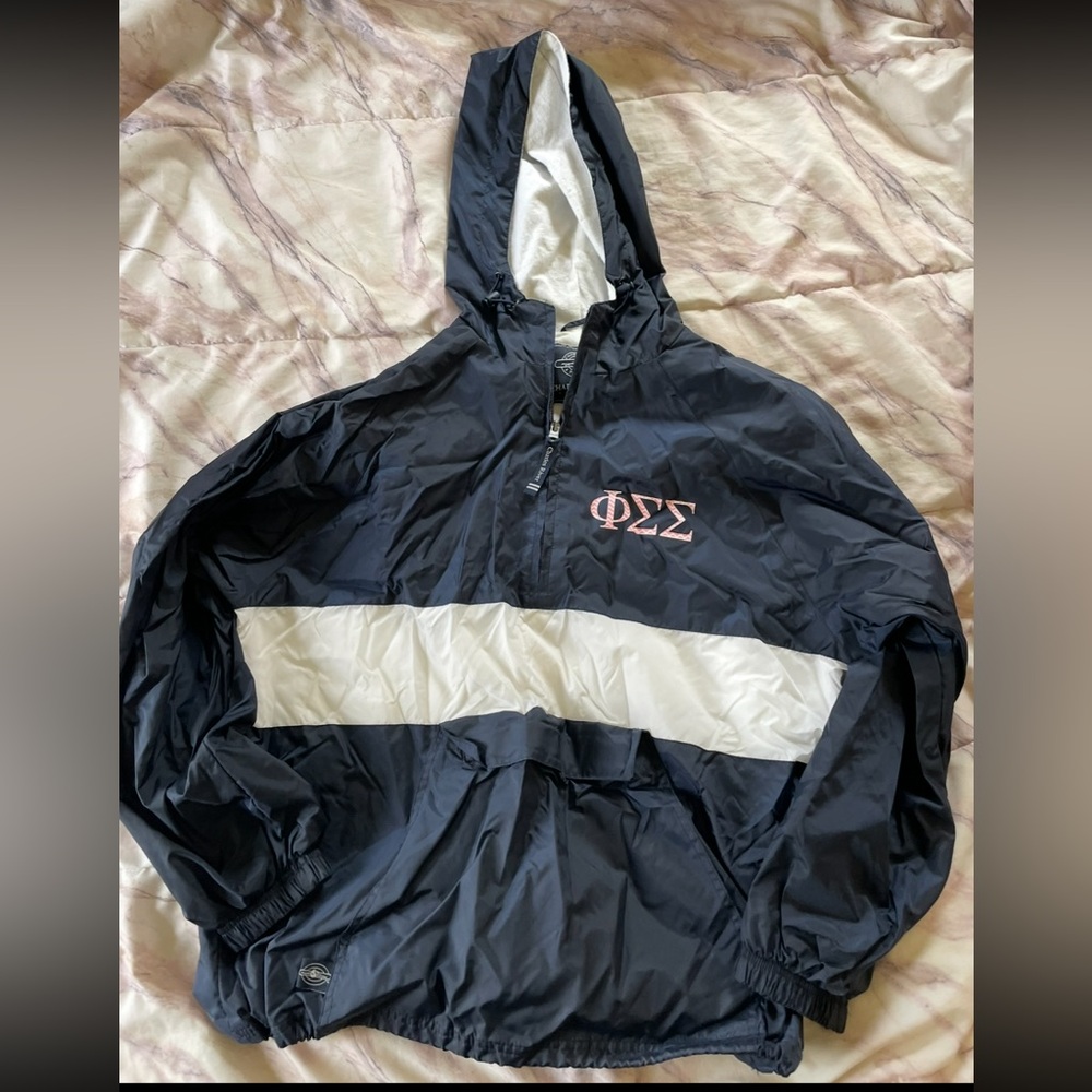 Charles River Apparel Navy and Cream Windbreaker Jacket, Phi Sigma Sigma logo